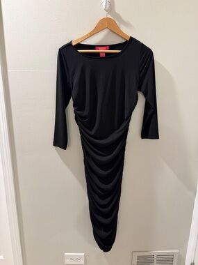 Catherine Malandrino Black Long Sleeve Ruched Midi Dress